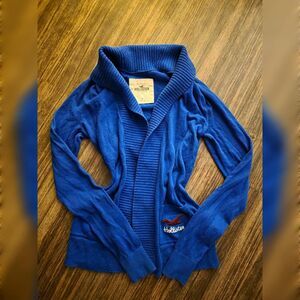 Hollister Y2K S Blue Open Front Ribbed Knit Cardigan Sweater